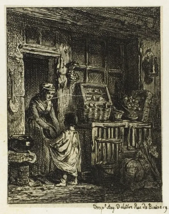 Framed Print : The Fruit Merchant and the Child, 1844. Creator: Charles Emile Jacque Framed Print : The Fruit Merchant and the Child, 1844. Creator: Charles Emile Jacque