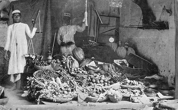 Fruit shop, India, early 20th century