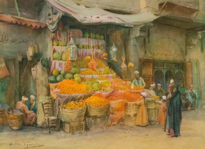 Framed Print : A Fruit-Stall at Bulak, c1905, (1912). Artist: Walter Frederick Roofe Tyndale Framed Print : A Fruit-Stall at Bulak, c1905, (1912). Artist: Walter Frederick Roofe Tyndale