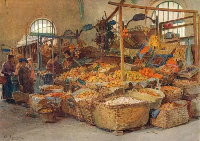 Framed Print : Fruit Stall, Mentone Market, c1875-1906, (1906). Artist: Walter Frederick Roofe Tyndale Framed Print : Fruit Stall, Mentone Market, c1875-1906, (1906). Artist: Walter Frederick Roofe Tyndale