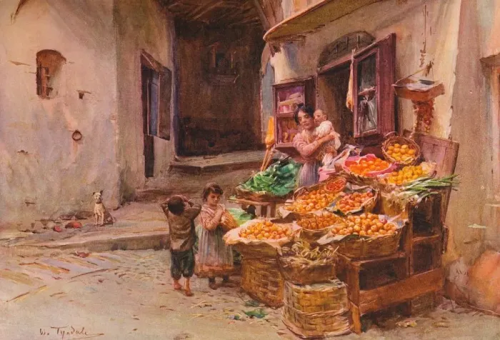 Framed Print : A Fruit Stall at San Remo, c1900 (1913). Artist: Walter Frederick Roofe Tyndale Framed Print : A Fruit Stall at San Remo, c1900 (1913). Artist: Walter Frederick Roofe Tyndale