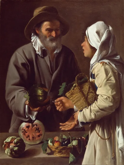 Framed Print : The Fruit Vendor, c.between 1615 and 1620. Creator: Pensionante del Saraceni Framed Print : The Fruit Vendor, c.between 1615 and 1620. Creator: Pensionante del Saraceni