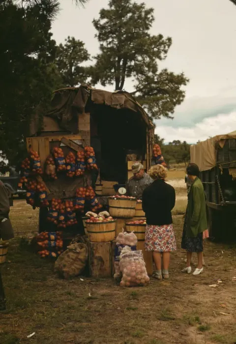 Framed Print : Fruit wagon at the Pie Town, New Mexico Fair, 1940. Creator: Russell Lee Framed Print : Fruit wagon at the Pie Town, New Mexico Fair, 1940. Creator: Russell Lee