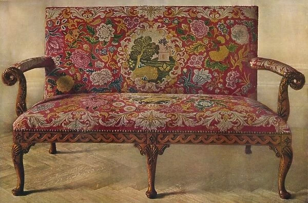 Fruit Wood Settee with Embroidery, Early 18th Century, (1929)