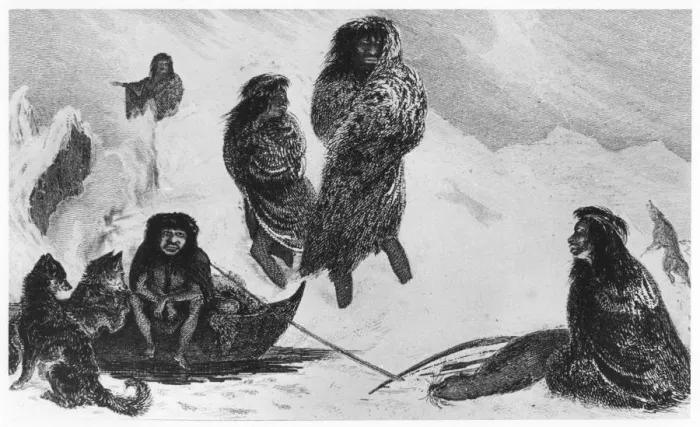 Framed Print : Fuegians going to trade with the Patagonians, 1839 Framed Print : Fuegians going to trade with the Patagonians, 1839
