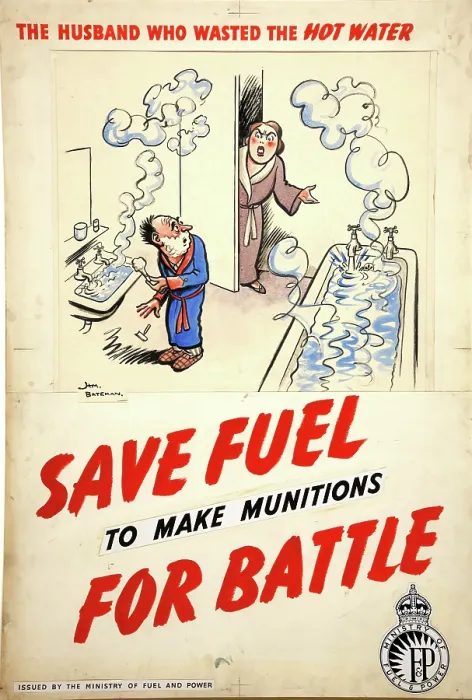 Framed Print : Fuel Economy: The husband who wasted the hot water, 1939 and 1946 Framed Print : Fuel Economy: The husband who wasted the hot water, 1939 and 1946