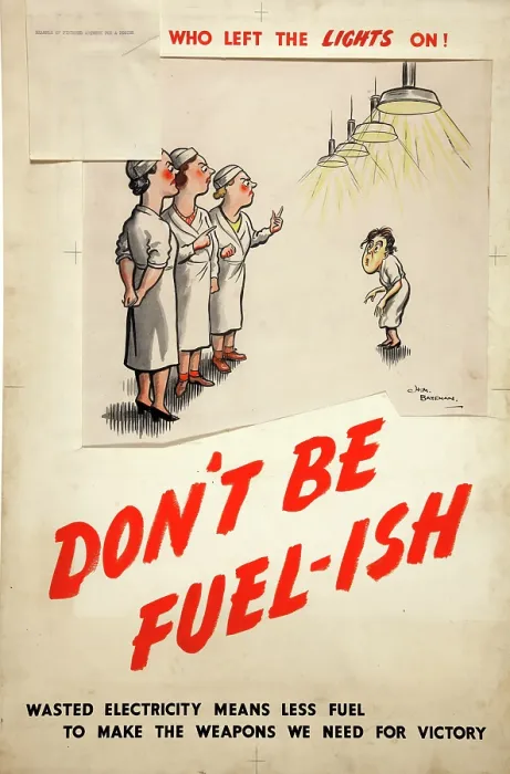Framed Print : Fuel Economy: The worker who left the lights on - don't be fuel-ish Creators: Central Office of Information Framed Print : Fuel Economy: The worker who left the lights on - don't be fuel-ish Creators: Central Office of Information