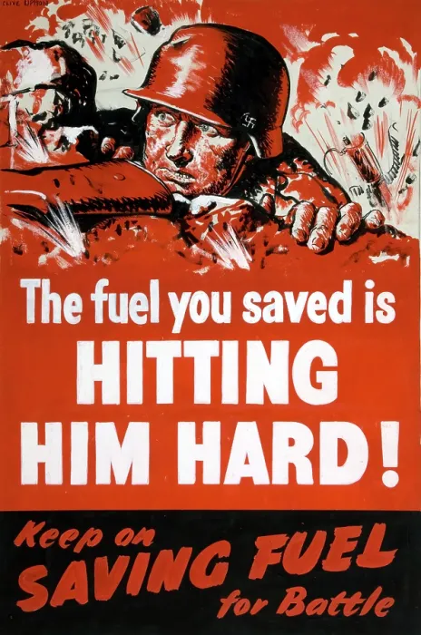 Framed Print : The fuel you saved is hitting him hard!... between 1939 and 1946. Creators: Central Office of Information, Clive Uptton. The fuel you saved is hitting him hard! Framed Print : The fuel you saved is hitting him hard!... between 1939 and 1946. Creators: Central Office of Information, Clive Uptton. The fuel you saved is hitting him hard!