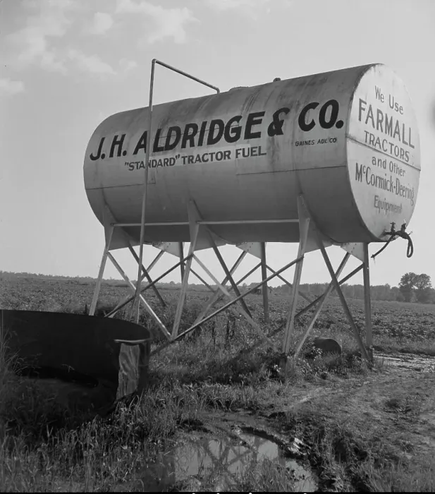 Framed Print : Fuel tank on the Aldridge Plantation, Mississippi, 1937. Creator: Dorothea Lange Framed Print : Fuel tank on the Aldridge Plantation, Mississippi, 1937. Creator: Dorothea Lange