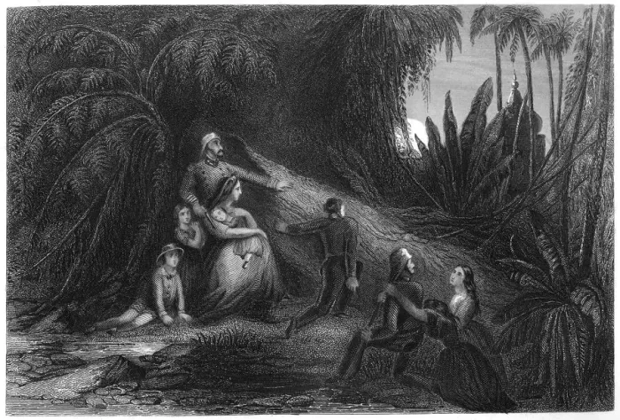 Framed Print : Fugitive officers, with their families concealing themselves in the jungle, 1857, (c1860) Framed Print : Fugitive officers, with their families concealing themselves in the jungle, 1857, (c1860)