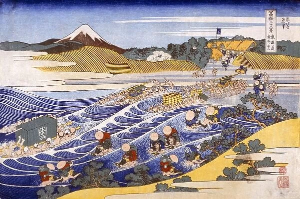 Fuji from the Ford at Kanaya, c1833. Creator: Katsushika Hokusai (1760-1849)