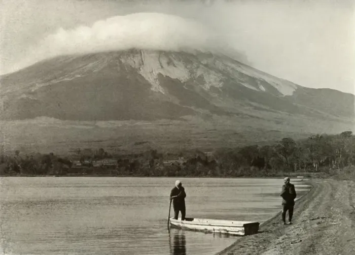 Framed Print : Fuji from Three-Days-Moon Lake, 1910. Creator: Herbert Ponting Framed Print : Fuji from Three-Days-Moon Lake, 1910. Creator: Herbert Ponting