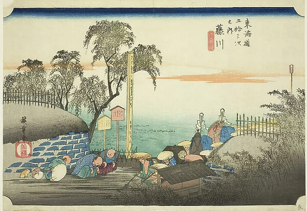 Fujikawa: View of Post Outskirts (Fujikawa, bohana no zu), from the series 'Fifty-... c. 1833 / 34. Creator: Ando Hiroshige. Fujikawa: View of Post Outskirts (Fujikawa, bohana no zu), from the series 'Fifty-... c. 1833 / 34