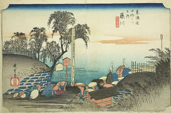 Fujikawa: View of Post Outskirts (Fujikawa, bohana no zu), from the series 'Fifty-... c. 1833 / 34. Creator: Ando Hiroshige. Fujikawa: View of Post Outskirts (Fujikawa, bohana no zu), from the series 'Fifty-... c. 1833 / 34