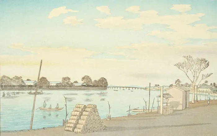 Framed Print : Fujimi Ferry, the River Okawa, 1880. Creator: Kobayashi Kiyochika Framed Print : Fujimi Ferry, the River Okawa, 1880. Creator: Kobayashi Kiyochika