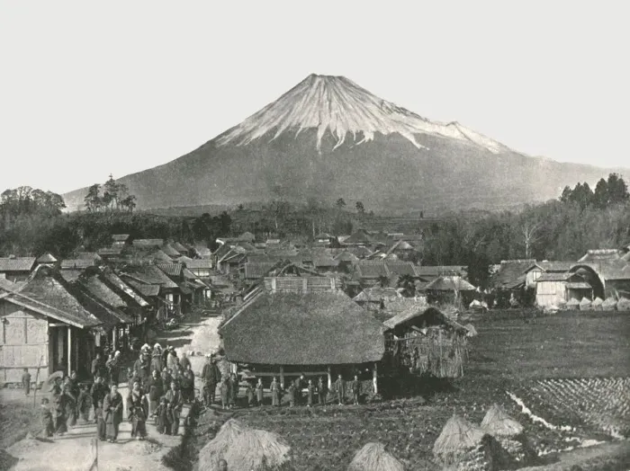 Framed Print : Fujiyama, The Sacred Mountain, from Jedzumi Village, Japan, 1895. Creator: Unknown Framed Print : Fujiyama, The Sacred Mountain, from Jedzumi Village, Japan, 1895. Creator: Unknown