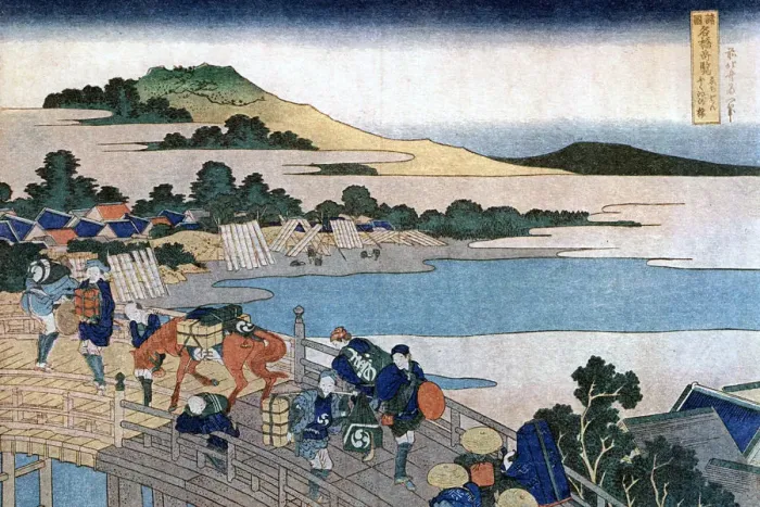 Framed Print : Fukui Bridge, Province of Echizen, c1785-1849. Artist: Hokusai
