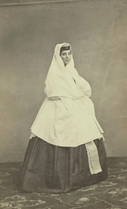 Framed Print : Full-length portrait of Georgian woman, facing right, between 1870 and 1886. Creator: Unknown Framed Print : Full-length portrait of Georgian woman, facing right, between 1870 and 1886. Creator: Unknown