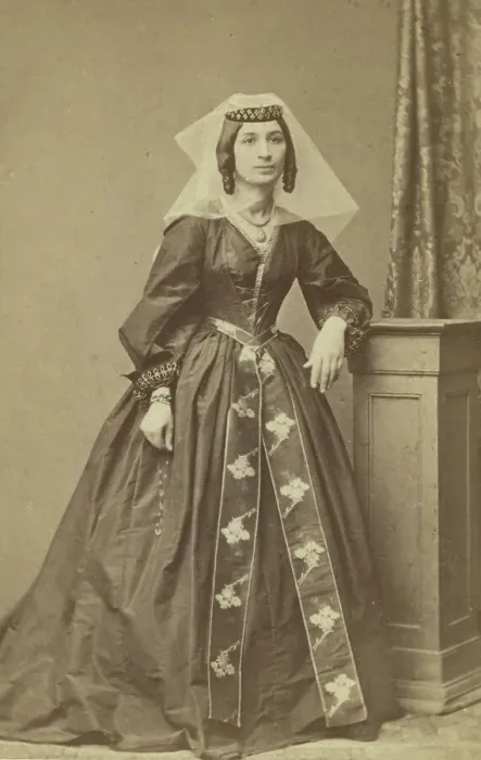 Framed Print : Full-length portrait of Georgian woman, facing slightly right, between 1870 and 1886. Creator: Unknown Framed Print : Full-length portrait of Georgian woman, facing slightly right, between 1870 and 1886. Creator: Unknown