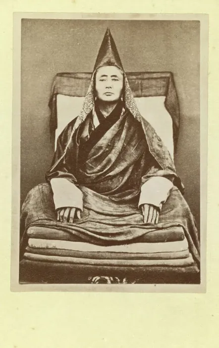 Framed Print : Full-length portrait of the grand lama of the Selenginsk lamasery, seated... between 1870 and 86. Creator: Unknown Framed Print : Full-length portrait of the grand lama of the Selenginsk lamasery, seated... between 1870 and 86. Creator: Unknown