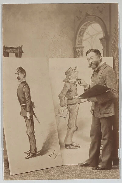 Full-length Portrait of Thomas Nast with Two Caricatures, ca. 1888. ca. 1888