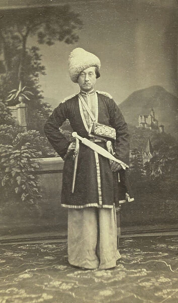 Full-length portrait of unidentified man in Georgian(?) dress, facing front, between 1870 and 1886. Creator: Unknown