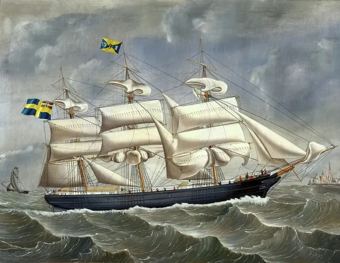 Framed Print : The full-rigger Pacific, (c1860s). Creator: Carolus Ludovicus Weyts Framed Print : The full-rigger Pacific, (c1860s). Creator: Carolus Ludovicus Weyts
