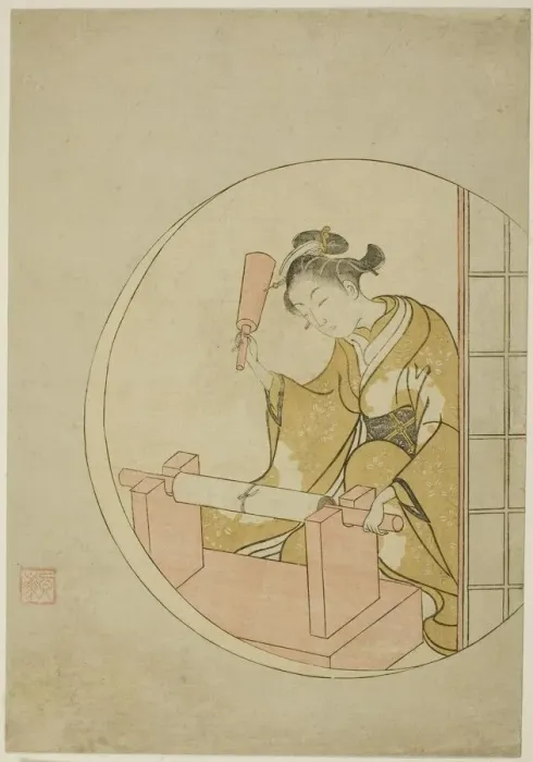 Framed Print : Fulling Cloth, c. 1765. Creator: Suzuki Harunobu Framed Print : Fulling Cloth, c. 1765. Creator: Suzuki Harunobu