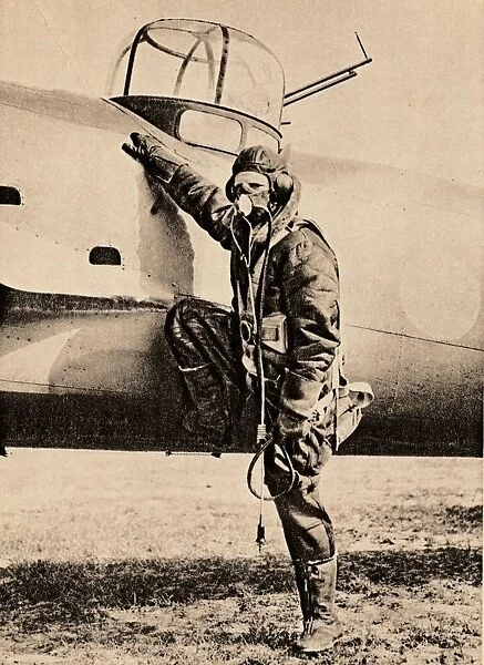 Fully Equipped for air fighting; oxygen, radio, electrically heated clothing and parachute, 1940