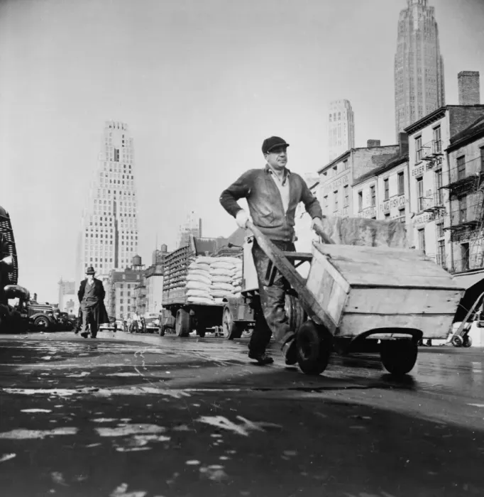 Framed Print : Fulton fish market street scene, New York, 1943. Creator: Gordon Parks Framed Print : Fulton fish market street scene, New York, 1943. Creator: Gordon Parks
