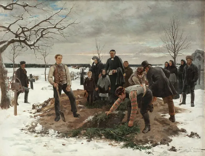 Framed Print : A Funeral in Alsike, 1883. Creator: Gustaf Cederström Framed Print : A Funeral in Alsike, 1883. Creator: Gustaf Cederström