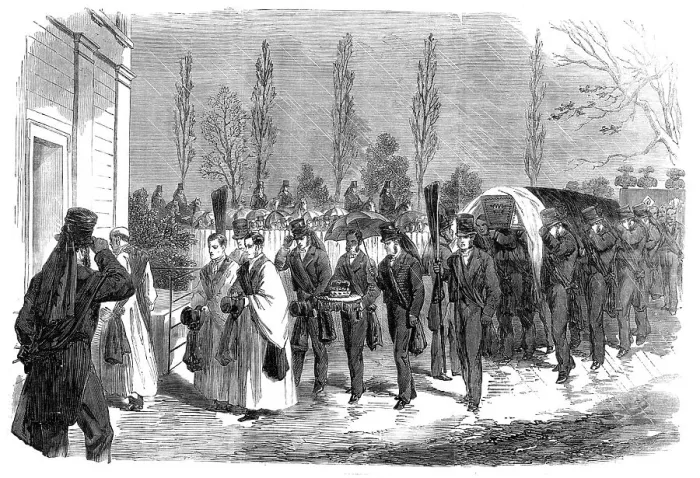 Framed Print : The funeral of the Duke of Newcastle at Markham Clinton, Notts. 1864. Creator: Unknown Framed Print : The funeral of the Duke of Newcastle at Markham Clinton, Notts. 1864. Creator: Unknown