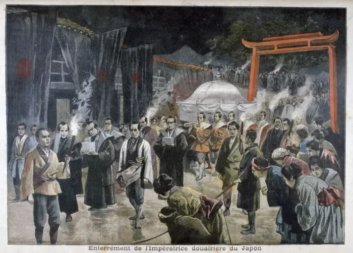 Framed Print : Funeral of the Empress Dowager of Japan, 1897. Artist: F Meaulle Framed Print : Funeral of the Empress Dowager of Japan, 1897. Artist: F Meaulle