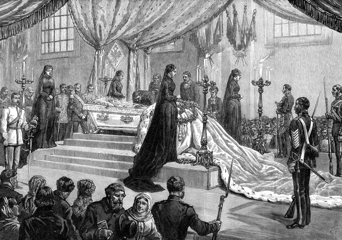 Framed Print : Funeral of the Empress of Russia at St. Petersburg: the lying in state in the cathedral... 1880. Creator: Unknown Framed Print : Funeral of the Empress of Russia at St. Petersburg: the lying in state in the cathedral... 1880. Creator: Unknown