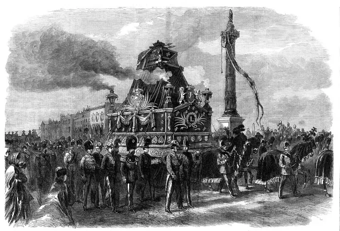 Framed Print : Funeral of the late King of the Belgians: the funeral car...Place du Congrés at Brussels, 1865. Creator: Unknown Framed Print : Funeral of the late King of the Belgians: the funeral car...Place du Congrés at Brussels, 1865. Creator: Unknown