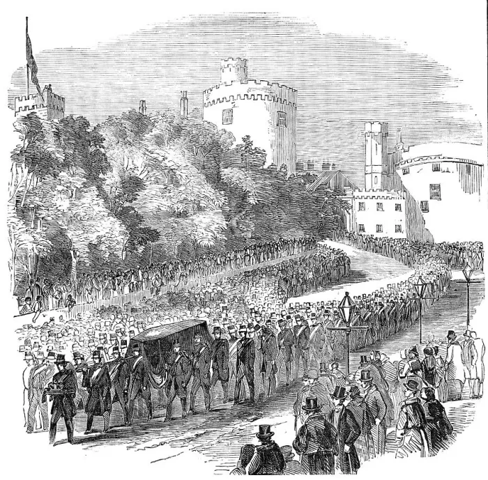 Framed Print : Funeral of the late Marquis of Ormonde - the Procession leaving Kilkenny Castle, 1854. Creator: Unknown Framed Print : Funeral of the late Marquis of Ormonde - the Procession leaving Kilkenny Castle, 1854. Creator: Unknown
