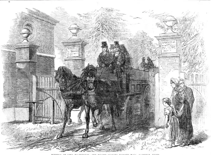 Framed Print : The Funeral of Lord Palmerston: the hearse leaving Brocket Hall, Hatfield, Herts. 1865. Creator: Unknown