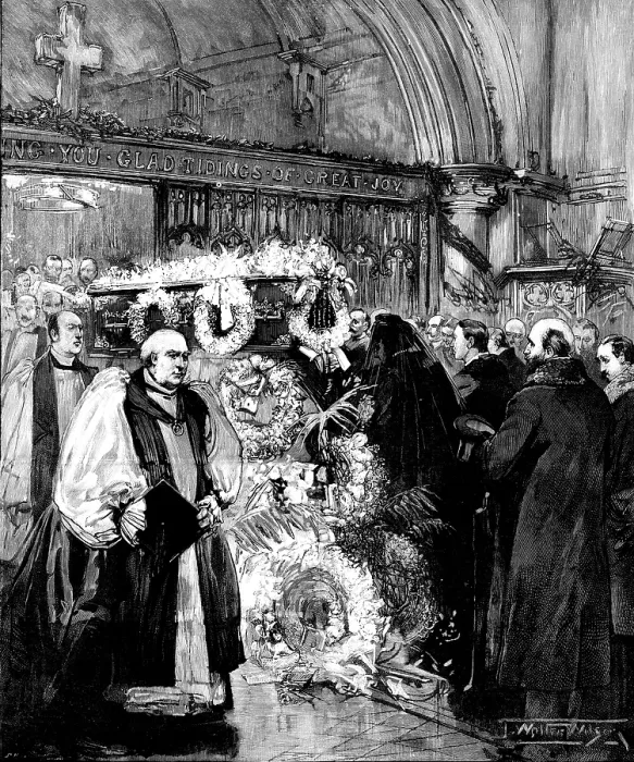 Framed Print : Funeral of Lord Randolph Churchill: the scene in Woodstock Church, 1895. Creator: P Naumann Framed Print : Funeral of Lord Randolph Churchill: the scene in Woodstock Church, 1895. Creator: P Naumann