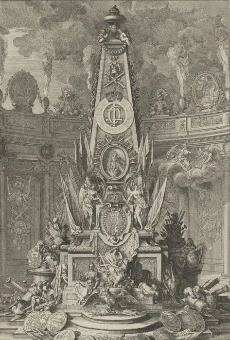 Framed Print : Funeral monument to Charles V, Duke of Lorraine, frontispiece to Les Actions glorieuse Framed Print : Funeral monument to Charles V, Duke of Lorraine, frontispiece to Les Actions glorieuse