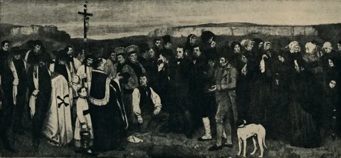 Framed Print : Funeral at Ornans, c1850, (1935). Creator: Giraudon Framed Print : Funeral at Ornans, c1850, (1935). Creator: Giraudon
