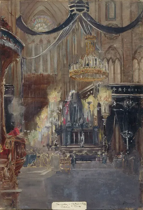 Framed Print : Funeral of President Félix Faure, in Notre-Dame, on February 23, 1899, c1899. Creator: Jean Baptiste Edmond Allouard Framed Print : Funeral of President Félix Faure, in Notre-Dame, on February 23, 1899, c1899. Creator: Jean Baptiste Edmond Allouard