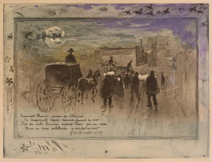 Framed Print : Funeral Procession on the Boulevard de Clichy, 1887. Creator: Felix Hilaire Buhot Framed Print : Funeral Procession on the Boulevard de Clichy, 1887. Creator: Felix Hilaire Buhot