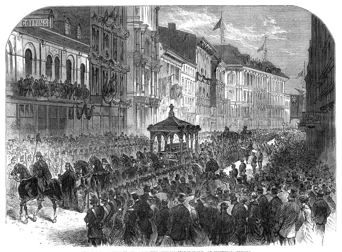 Framed Print : Funeral procession of the late Hon. Thomas d'Arcy M'Gee, at Montreal, Canada, 1868. Creator: Unknown Framed Print : Funeral procession of the late Hon. Thomas d'Arcy M'Gee, at Montreal, Canada, 1868. Creator: Unknown