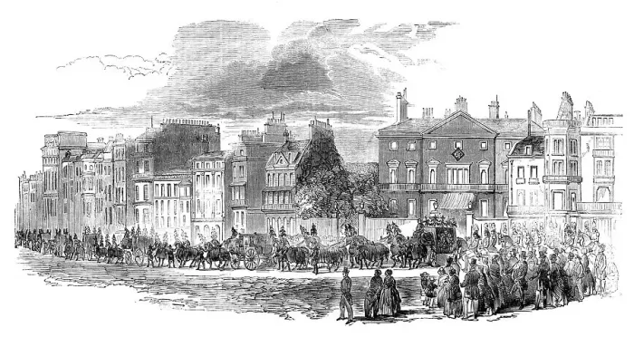 Framed Print : The Funeral Procession leaving Cambridge House, Piccadilly, 1850. Creator: Unknown Framed Print : The Funeral Procession leaving Cambridge House, Piccadilly, 1850. Creator: Unknown