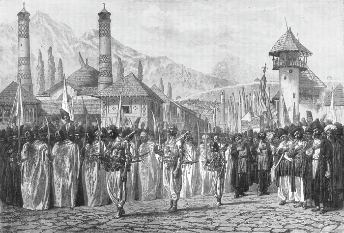 Framed Print : Funeral procession at Schucha; The Caucasus, 1875. Creator: Unknown Framed Print : Funeral procession at Schucha; The Caucasus, 1875. Creator: Unknown