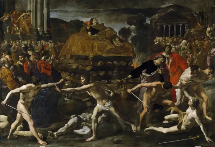 Framed Print : Funeral of a Roman emperor (Cremation ceremony). Artist: Lanfranco, Giovanni (1582-1647)