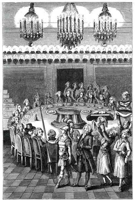 Framed Print : Funeral Supper, 1783, (1885). Artist: Binet Framed Print : Funeral Supper, 1783, (1885). Artist: Binet