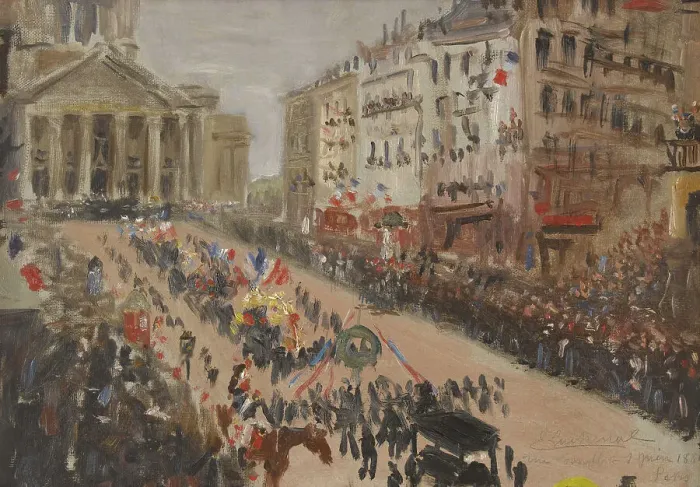 Framed Print : The funeral of Victor Hugo, procession on rue Soufflot, 06–1885. Creator: Edmond Lachenal