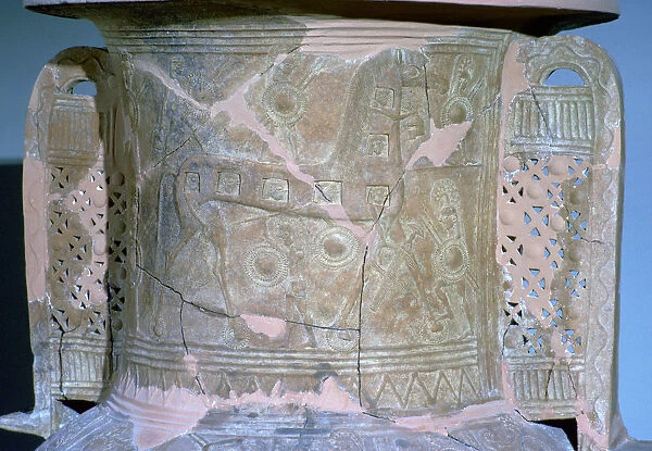 Funerary vase with a relief decoration of the horse of Troy, 7th century BC
