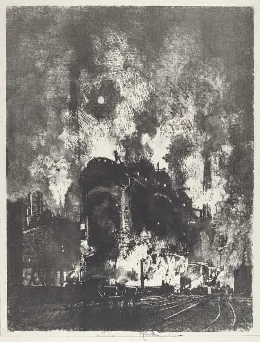 Framed Print : Furnaces at Night, 1916. Creator: Joseph Pennell
